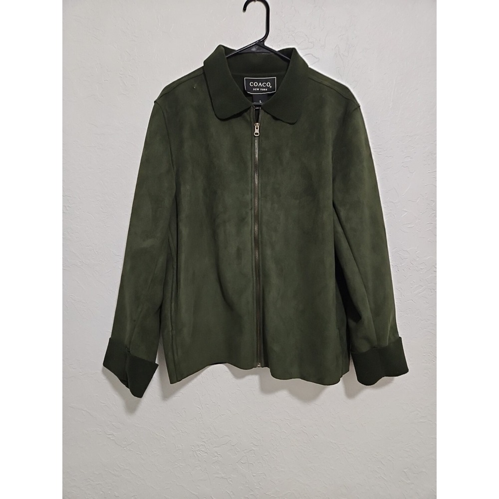 Coaco New York Sz Large Green Faux Seude Microfiber Barn Jacket Chore Coat Women